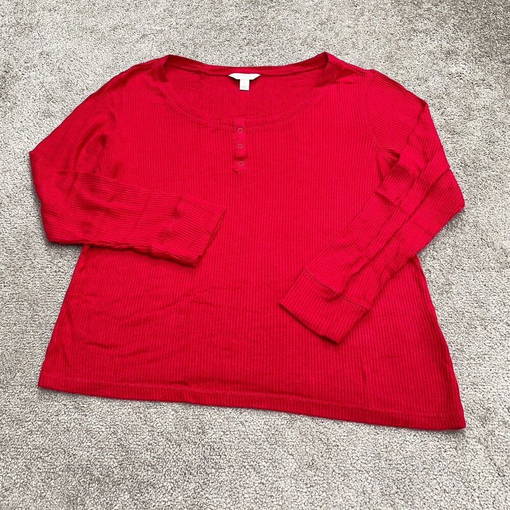 Charter Club Asymmetric Knit Top Womens Large Re Henley Long Sleeve Intimates